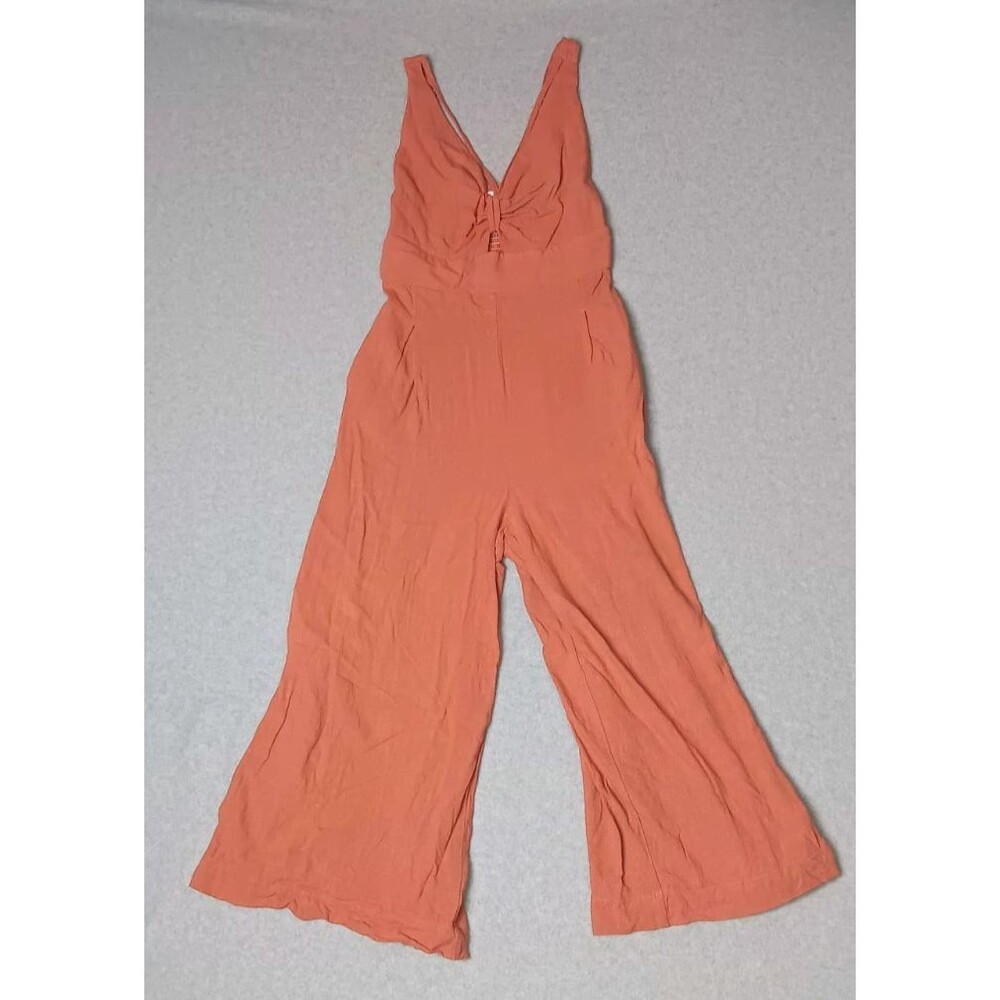 caracilia Linen Blend Wide Leg Jumpsuit Small Rust Orange Palazzo Festival boho
